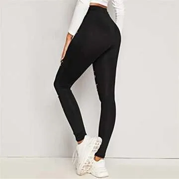 Ripped Warrior Legging for Women - High Waist Tummy Control Yoga Pants Workout Athletic Pants Black