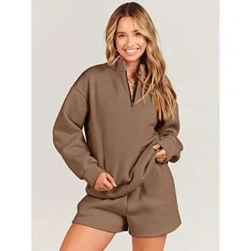 ANRABESS Women 2 Piece Casual Sweatshirt Shorts Set