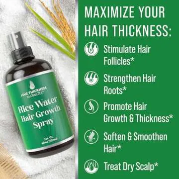 Hair Thickness Maximizer Rice Water for Hair Growth Spray - Rice Water Spray for Hair Growth and Thickening - Fermented Rice Water Spray with Vitamin B & C - Vegan Hair Spray for Women & Men