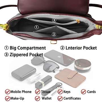 cuiab Women's Shoulder Bag, Shoulder Bag for Women, Brown Purse, Brown Shoulder Bag, Vintage Shoulder Bag(Reddish Brown)