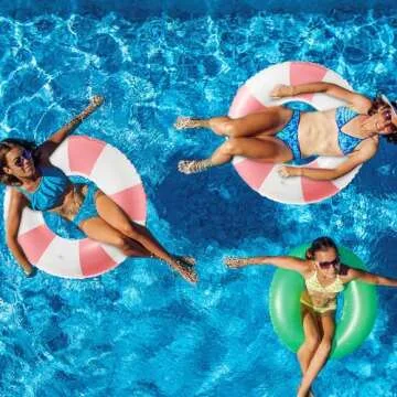 Arrowbash 2 Pcs 2 Pcs Jumbo Inflatable Pool Float 47.24 Inch Floaties Tubes Classic Striped Pool Rings for Adult Inflatable Inner Tube for Swimming Beach