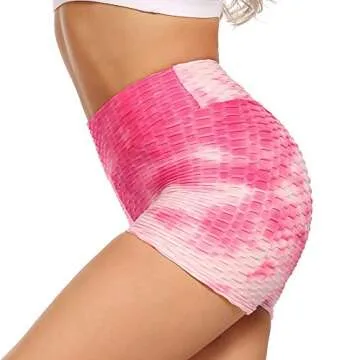 SEASUM Women Workout Shorts Brazilian Textured Booty Leggings Shorts Anti-Cellulite Scrunch Butt Lift S