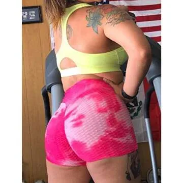 SEASUM Women Workout Shorts Brazilian Textured Booty Leggings Shorts Anti-Cellulite Scrunch Butt Lift S