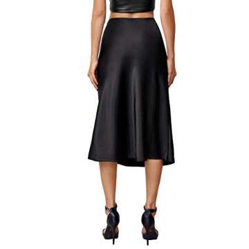 Verdusa Women's Elegant High Waist Satin A Line Flared Midi Skirt Black XS