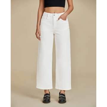 luvamia Wide Leg Jeans Woman Trendy Cropped Jeans for Women Baggy Jeans High Waisted Cream White Jea...
