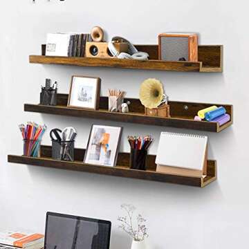 Giftgarden 36 Inch Large Floating Shelves for Wall Set of 3, Rustic Picture Ledge Wall Shelf for Bed...