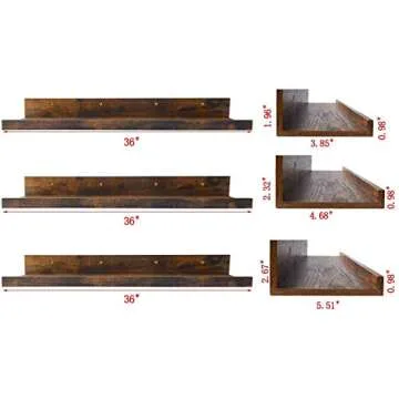 Giftgarden 36 Inch Large Floating Shelves for Wall Set of 3, Rustic Picture Ledge Wall Shelf for Bedroom Kitchen Bathroom Living Room Nursery Display, 3 Different Sizes