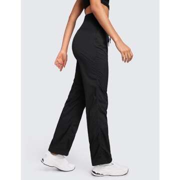 CRZ YOGA Lightweight Straight Leg Workout Pants for Women Casual Ruched Work Gym Athletic Joggers with Pockets Black Medium