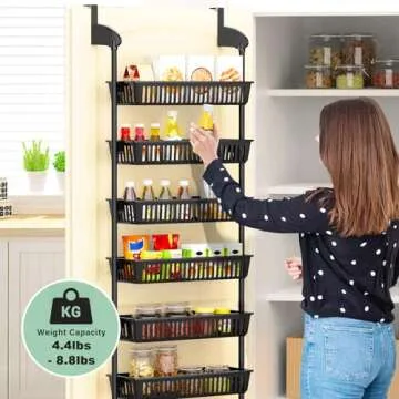 Ubooop Over the Door Organizer, 6-Tier Mesh Basket Hanging & Wall Mounted for Pantry, Spice Rack with 6 Adjustable Baskets pefect for Kitchen, Bathroom, Bedroom