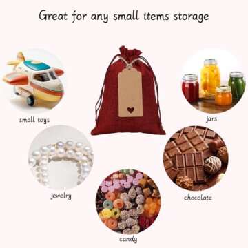 Tapleap Burlap Red Bags with Drawstring, 5x7 Burlap Favor Sack (Lot of 30) for Wrapping Kids Class St Patrick's Day Favors or Gifts, Birthday, Wedding, Party or DIY