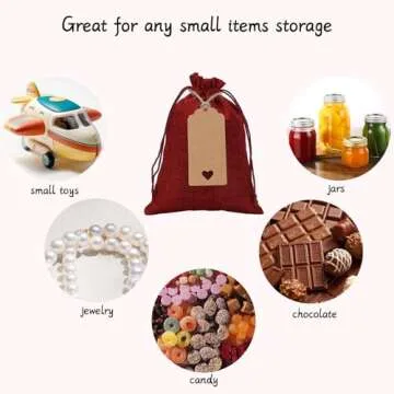 Tapleap Burlap Red Bags with Drawstring, 5x7 Burlap Favor Sack (Lot of 30) for Wrapping Kids Class St Patrick's Day Favors or Gifts, Birthday, Wedding, Party or DIY