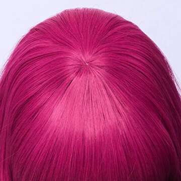 BERON Hot Pink Wavy Wigs Women Middle Length Hair Wig with Bangs Curly Synthetic Wigs for Cosplay Party Daily Use Wigs with Wig Cap