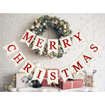 Whaline Christmas Burlap Banner - Pre-Assembled Merry Christmas Bunting for Perfect Holiday Celebrat...