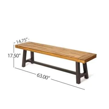 Christopher Knight Home Carlisle Outdoor Acacia Wood and Rustic Metal Bench, Sandblast Finish / Rustic Metal 14. 75 x 63 x 17. 50 inches