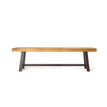Christopher Knight Home Carlisle Outdoor Acacia Wood and Rustic Metal Bench, Sandblast Finish / Rustic Metal 14. 75 x 63 x 17. 50 inches