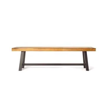 Christopher Knight Home Carlisle Outdoor Acacia Wood and Rustic Metal Bench, Sandblast Finish / Rustic Metal 14. 75 x 63 x 17. 50 inches