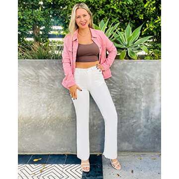 GRAPENT Women's High Waisted Wide Leg Pants Womens Pants for Work Business Casual Stretch Bootcut 70s Clothes for Women's Baggy Jeans Womens Jeans Size 10 Color Off White Size 8 Size 10