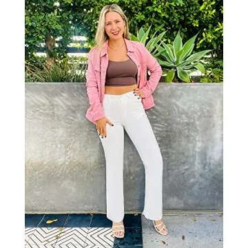 GRAPENT Women's High Waisted Wide Leg Pants Womens Pants for Work Business Casual Stretch Bootcut 70s Clothes for Women's Baggy Jeans Womens Jeans Size 10 Color Off White Size 8 Size 10