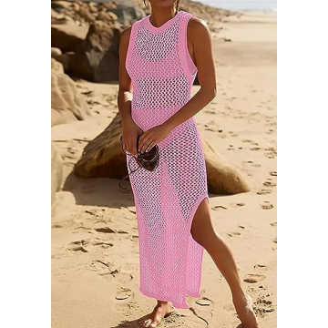 Yinggeli Women’s Swimsuits Cover Ups Crochet Sexy Bikini Bathing Suit Beach Dress (Pink)