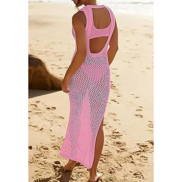 Yinggeli Women’s Swimsuits Cover Ups Crochet Sexy Bikini Bathing Suit Beach Dress (Pink)