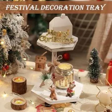 Tikea Hexagonal Wood Riser, 2-Tier Decor Stand