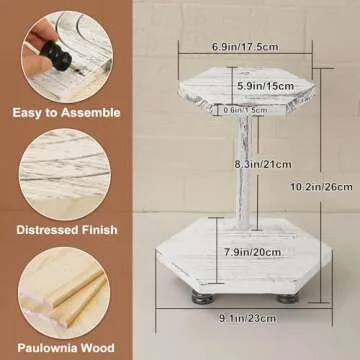 Tikea Hexagonal Wood Riser, 2-Tier Decor Stand