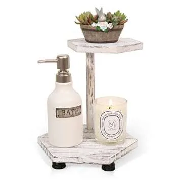 Tikea Hexagonal Wood Riser, 2-Tier Decor Stand