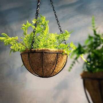 Wizdar 2PCS Metal Hanging Planters Basket with Coco Coir Liner 10 Inch Round Wire Plant Holder Porch Decor Flower Pot Hanger Garden Decor Watering Hanging Baskets for Indoor Outdoor