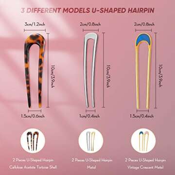 Chuangdi 6 Pcs U Shaped French Hair Pin French Hair Tortoise Shell Fork Sticks 2 Prongs Updo Chignon...