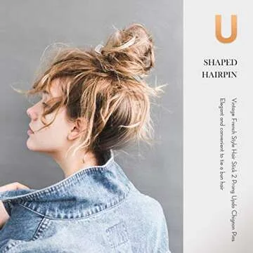 Chuangdi 6 Pcs U Shaped French Hair Pin French Hair Tortoise Shell Fork Sticks 2 Prongs Updo Chignon Pins for Women Styling Accessories