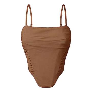 ZESICA Women's Summer Corset Tops Sexy Spaghetti Straps Mesh Bustier Top Cute Camisole Tank Tops Brown