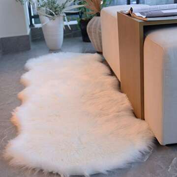 Coumore Ultra Soft Faux Sheepskin Fur Rug White Fluffy Area Rugs Chair Couch Cover Fuzzy Rug for Bedroom Bedside Floor Sofa Living Room, 2x6 Feet White