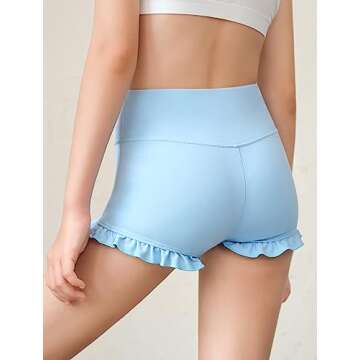 rrhss Girls Athletic Ruffle Shorts Yoga Dance High Waisted Shorts Comfy Workout Gymnastics Shorts Sky Blue