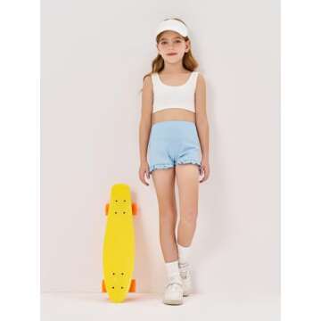 rrhss Girls Athletic Ruffle Shorts Yoga Dance High Waisted Shorts Comfy Workout Gymnastics Shorts Sky Blue