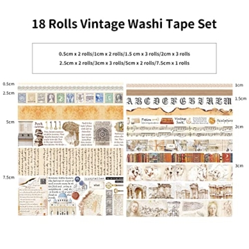 18 Rolls Vintage Washi Tape Set for Creative Projects