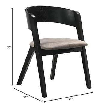 Armen Living Jackie Mid-Century Modern Dining Accent Chairs Finish Fabric-Set of 2, 21" Wide, Black Ash/Brown