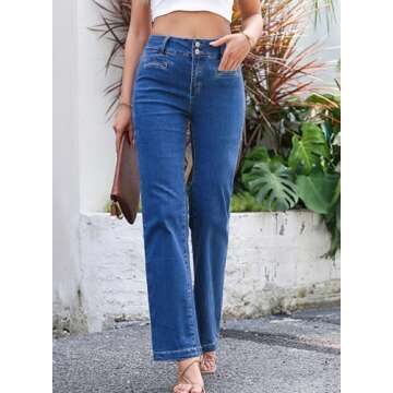 Sidefeel Women's Wide Leg Jeans Trendy High Waisted Straight Leg Ankle Jeans Tummy Control Stretchy Loose Denim Pants Blue Size 10