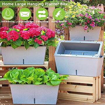 moistenland Planter Boxes, 12-inch Indoor/Outdoor Self Watering Planter Pots, Hanging Planter with R...