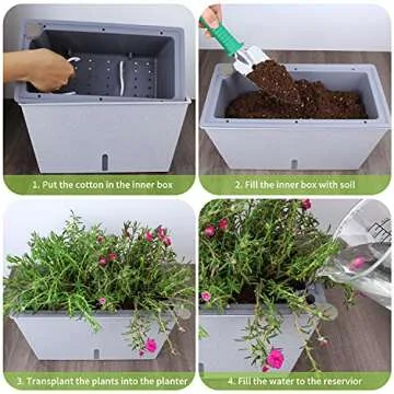 moistenland Planter Boxes, 12-inch Indoor/Outdoor Self Watering Planter Pots, Hanging Planter with Rails and Drainage Hole Suitable for Succulent Veggies and Herbs Planting - 2 Pack (Gray)