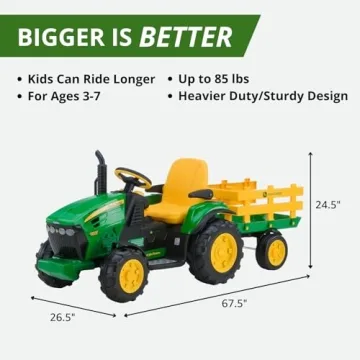 Fun Peg Perego John Deere Tractor with Trailer Ride On for Kids