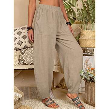 utcoco Women's Stylish Cotton Harem Pants with Pockets