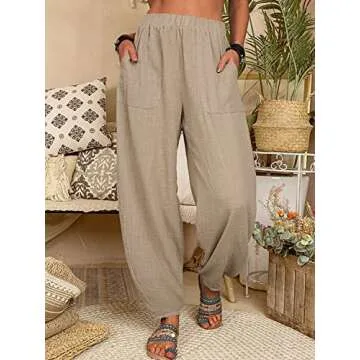 utcoco Women's Stylish Cotton Harem Pants with Pockets