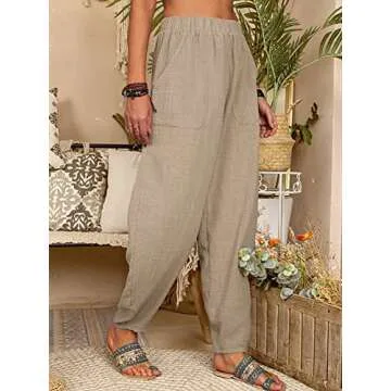 utcoco Women's Stylish Cotton Harem Pants with Pockets