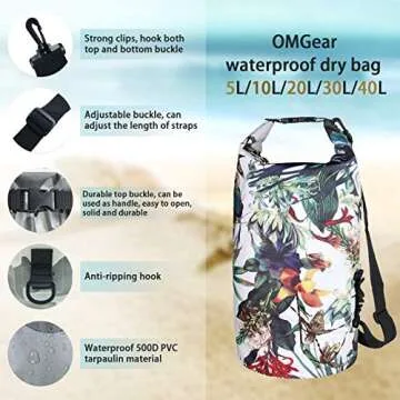 OMGear Waterproof Dry Bag Backpack Waterproof Phone Pouch 40L/30L/20L/10L/5L Floating Dry Sack for Kayaking Boating Sailing Canoeing Rafting Hiking Camping Outdoors Activities (camouflage1, 10L)