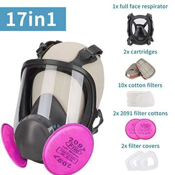 Anpty Full Face Respirator Mask with Filters, 17 in1 6800 Reusable Respirator Paint Shield Cover Mas...