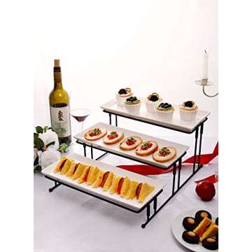 Sweese 733.101 3 Tiered Serving Stand - Stairstep Sturdier Food Display Stand with White Porcelain Platters, 3 Tier Serving Trays for Parties