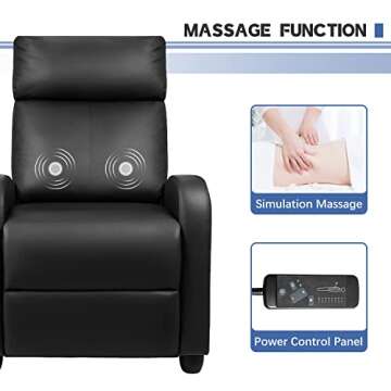 Furniwell Massage Recliner Chair for Living Room Adjustable PU Leather Reclining Chair Home Theater Seating Modern Winback Single Sofa for Adults with Footrest (Leather, Black)