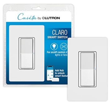 Lutron Caseta Smart Lighting Claro Smart Switch w/ Wall Plate for Light Bulbs and Fans, Works w/ Ale...