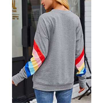 Women Rainbow Sweatshirts Colorful Striped Casual Long Sleeve Pullover Tops Shirts XL