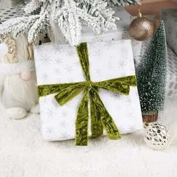 MAYREEL 1 Inch Moss Green Crushed Velvet Ribbon Frayed Edge Hand Torn Fringe for Bridal Bouquets Invitations Vow Books Gift Baskets Hair Bows 6 Yards